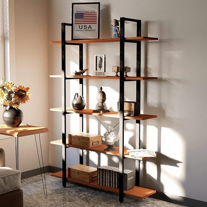 CONSDAN Solid Wood Industrial Bookshelf