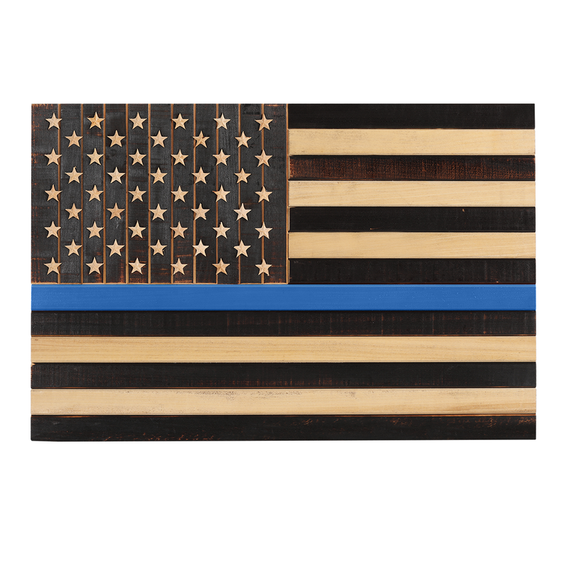 Solid Wood American Flag - Thin Blue Line