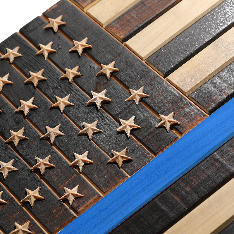 Solid Wood American Flag - Thin Blue Line