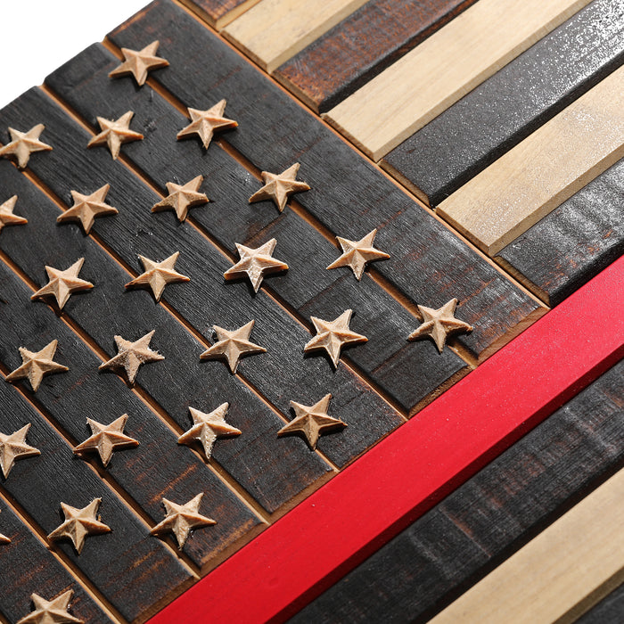 Solid Wood American Flag - Thin Red Line