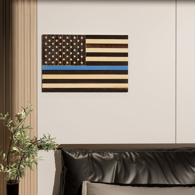 Solid Wood American Flag - Thin Blue Line