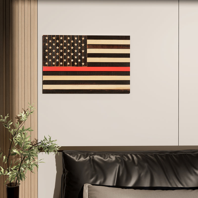 Solid Wood American Flag - Thin Red Line