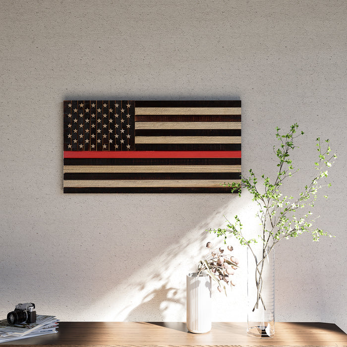 Solid Wood American Flag - Thin Red Line