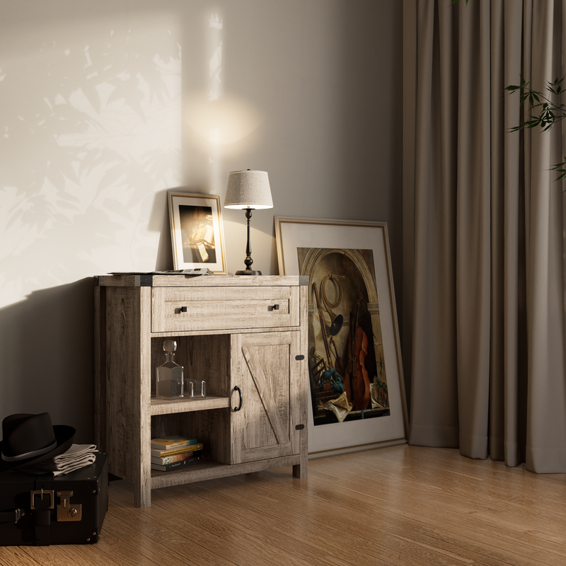 Storage Cabinet with 1 Drawer 1 Door 2 Shelves