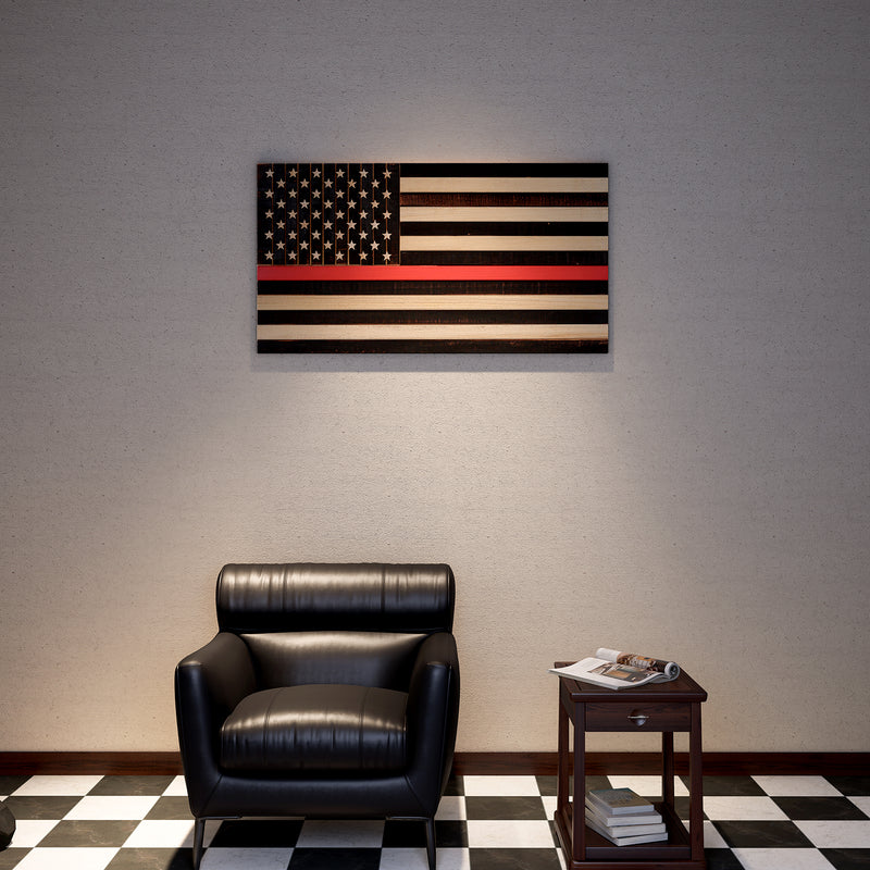 Solid Wood American Flag - Thin Red Line