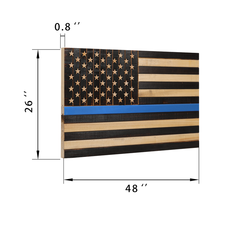 Solid Wood American Flag - Thin Blue Line