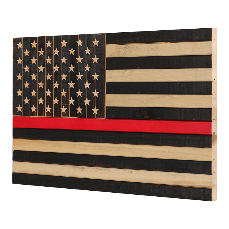 Solid Wood American Flag - Thin Red Line
