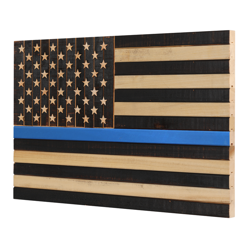 Solid Wood American Flag - Thin Blue Line