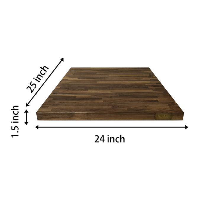CONSDAN Black Walnut Butcher Block Cutting Board with Invisible Inner Handles, USA Grown Hardwood, 1-1/2 Thick, 16 L x 12 W