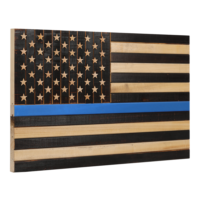Solid Wood American Flag - Thin Blue Line