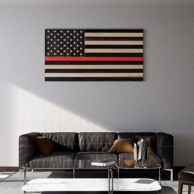 Solid Wood American Flag - Thin Red Line